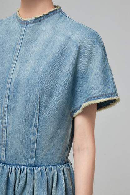BLUE BALLOON DENIM DRESS