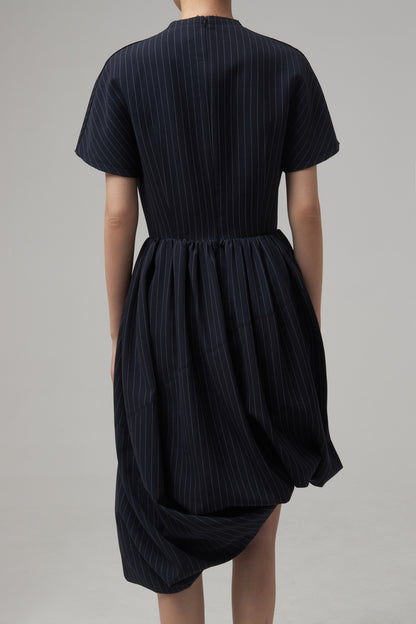 NAVY BEADING VOLUME DRESS