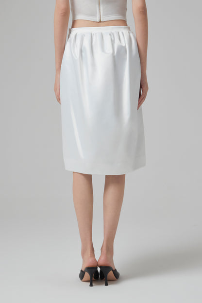 WHITE VOLUMED BACKSKIRT