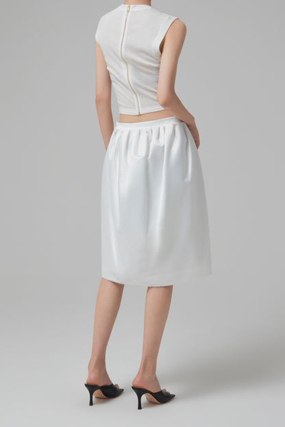 WHITE VOLUMED BACKSKIRT