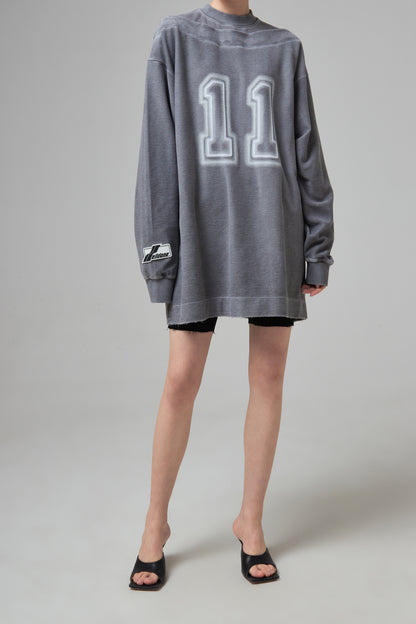 GREY '11' LOGO BOAT-NECK LONG-SLEEVED T-SHIRT
