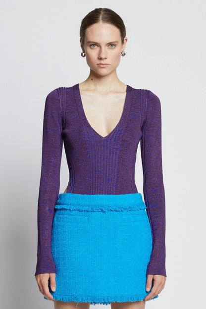 MELANGE RIB V-NECK TOP