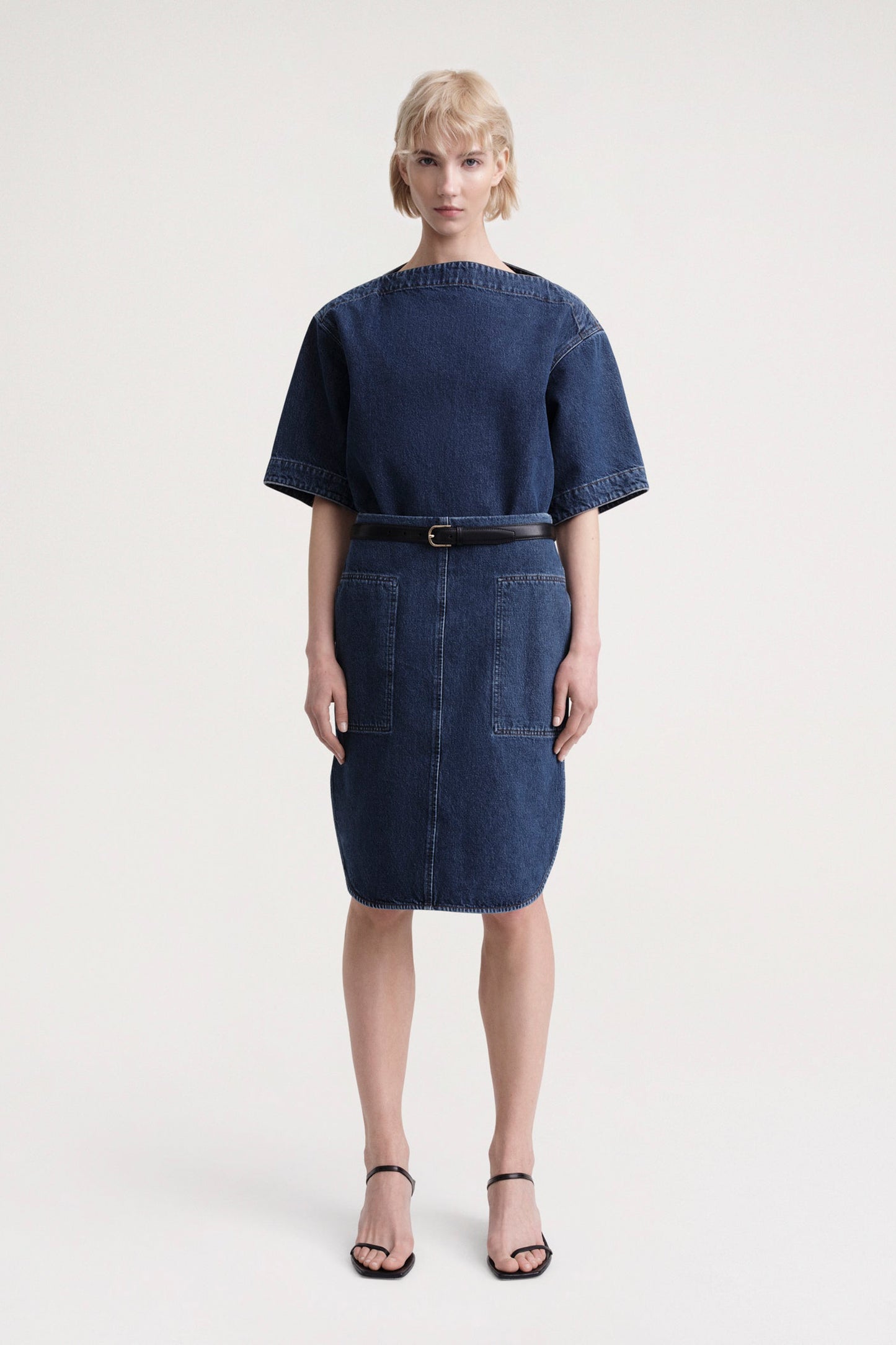Curved-Hem Denim Skirt