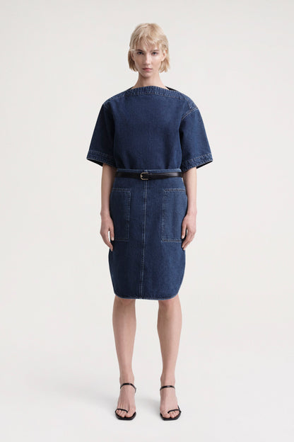 Curved-Hem Denim Skirt