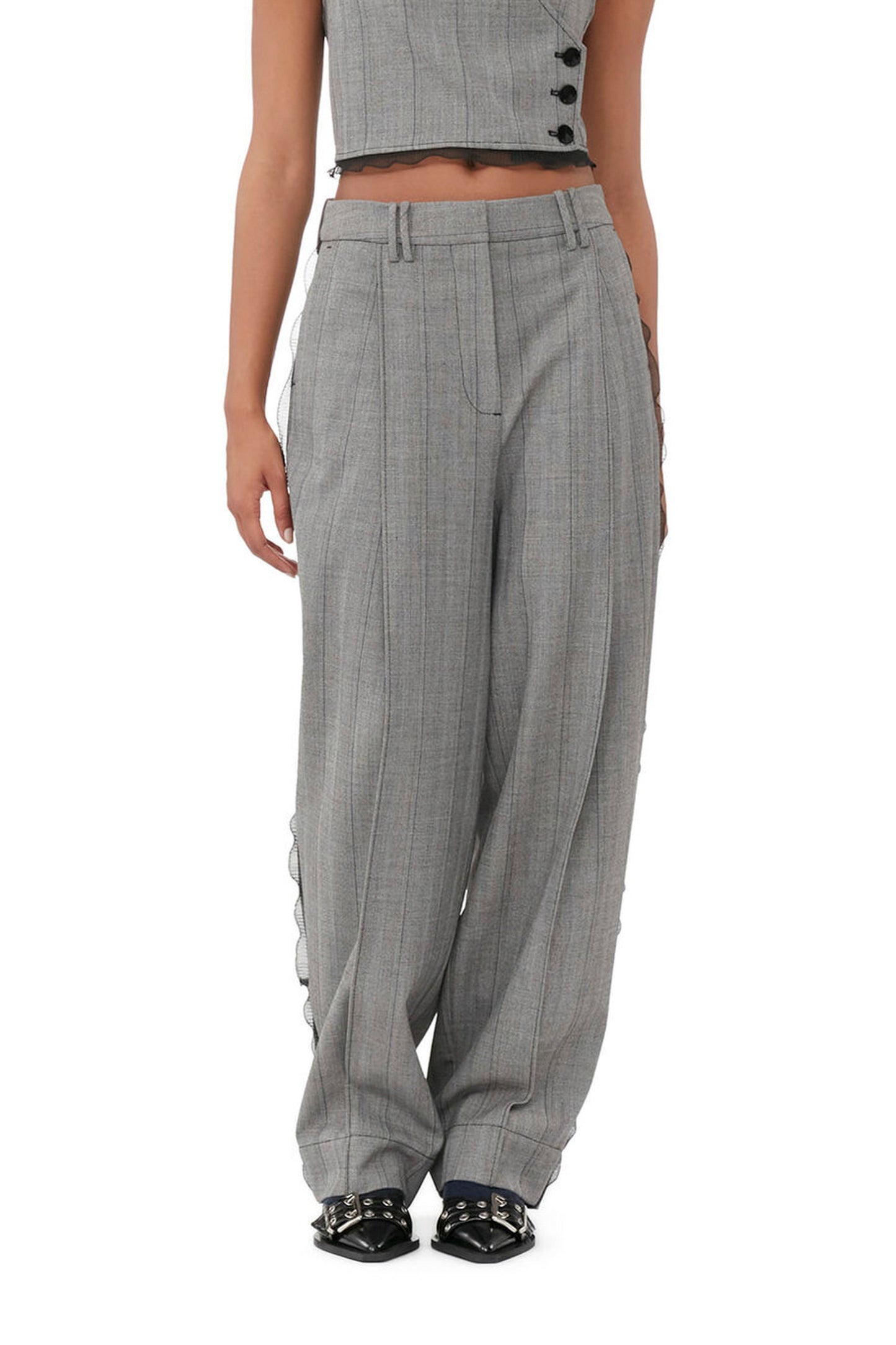 Herringbone Suiting Relaxed Pleated Pants