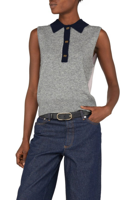 Cashmere Mix Sleeveless Polo - Block