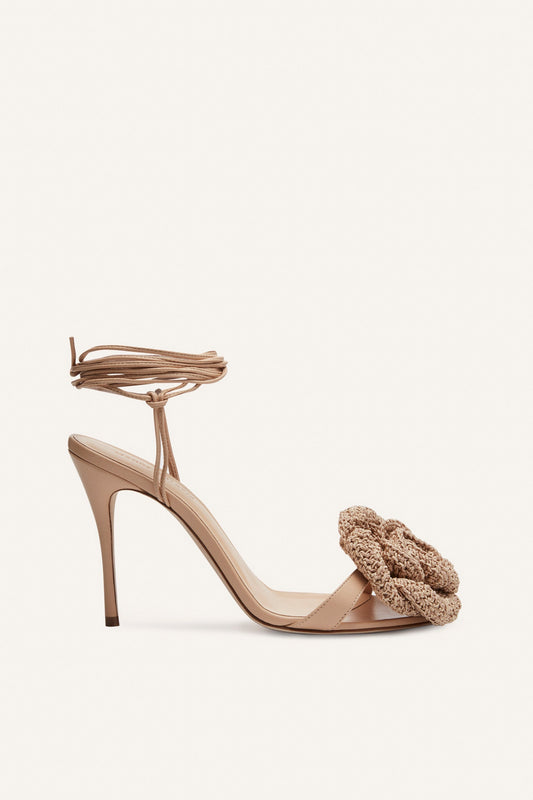 SANDALS WRAP AROUND NUDE CROCHET FLOWER