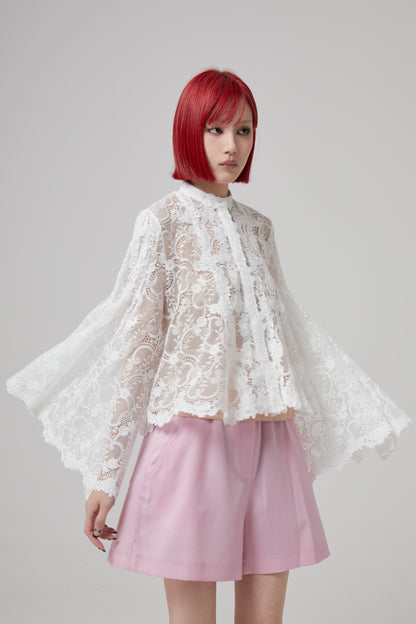 BRACELET SLEEVE GEO FLORAL LACE BLOUSE