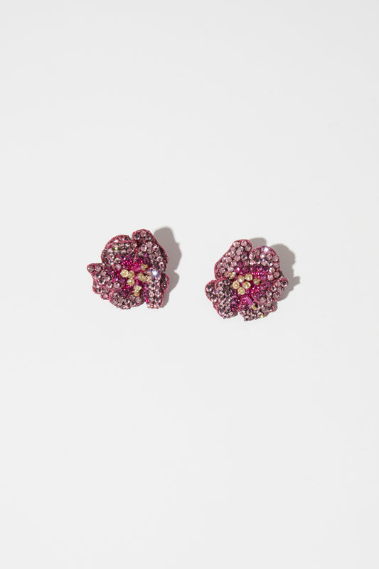 BEJEWELED FABRIC FLOWER EARRINGS