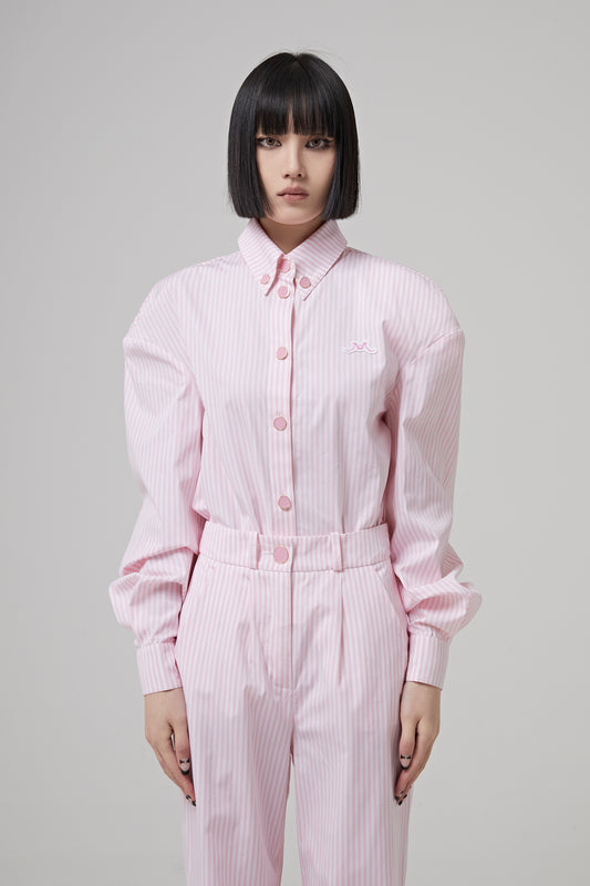 Striped Cotton Poplin Oversize Shirt with Logo