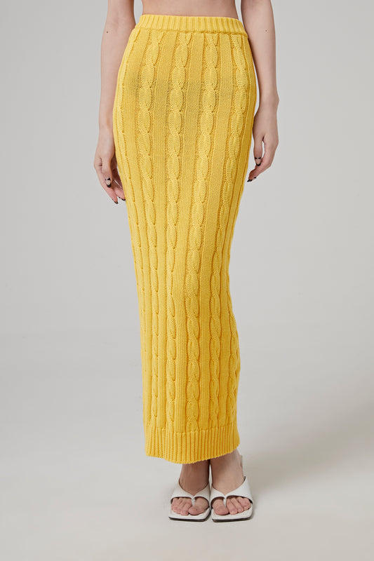 Cable Knit Cotton-Cashmere Blend Long Skirt