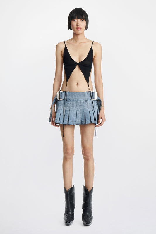 DARTED DENIM MINI SKIRT