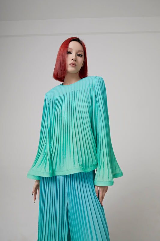 PLEATED RECYCLED PRINTED GEORGETTE BLOUSE