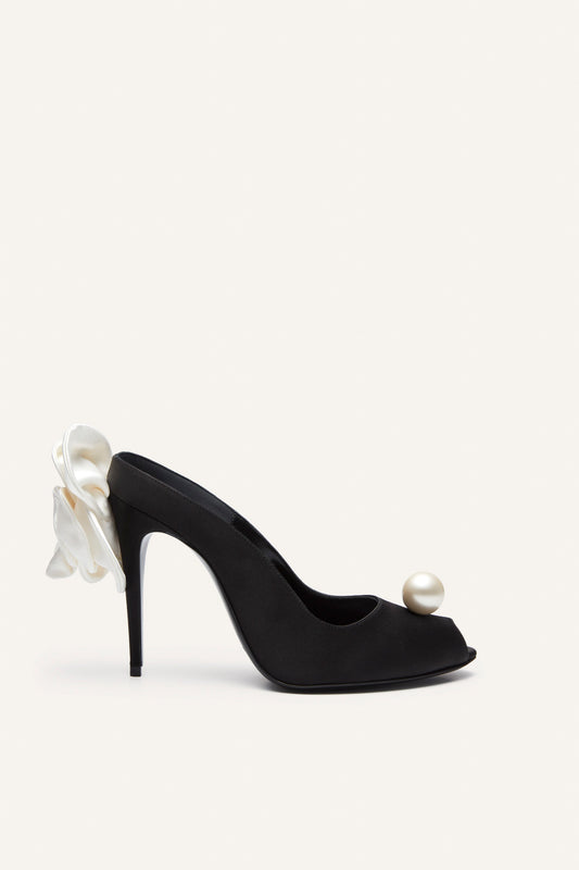 RE24 PEEP TOE MULES SATIN BLACK