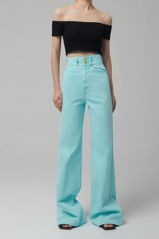 WOMENS HIGH-WAIST LONG WIDE COLOR DENIM