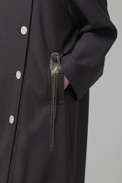 COLLARLESS SHELL BUTTON TRENCH