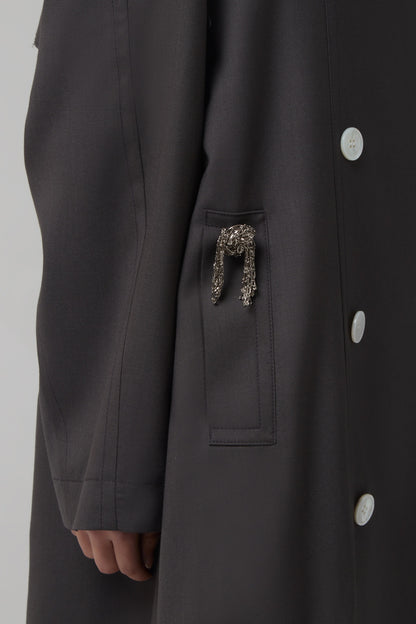 COLLARLESS SHELL BUTTON TRENCH