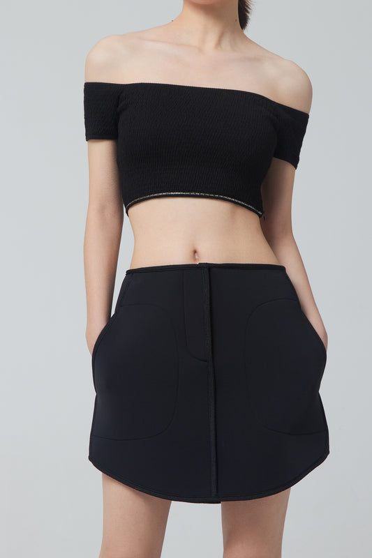 OFF SHOULDER CROP KNIT TOP