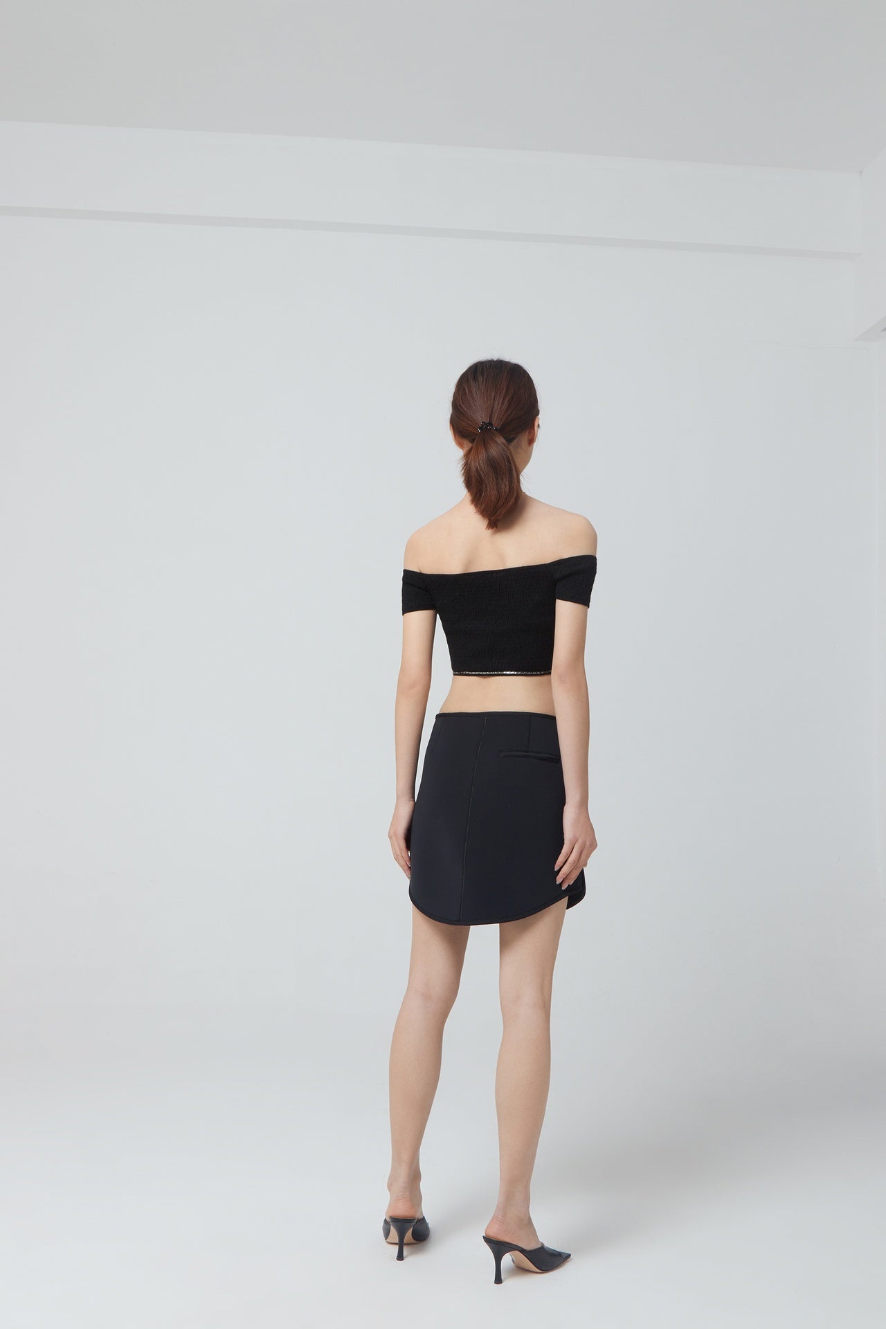 OFF SHOULDER CROP KNIT TOP