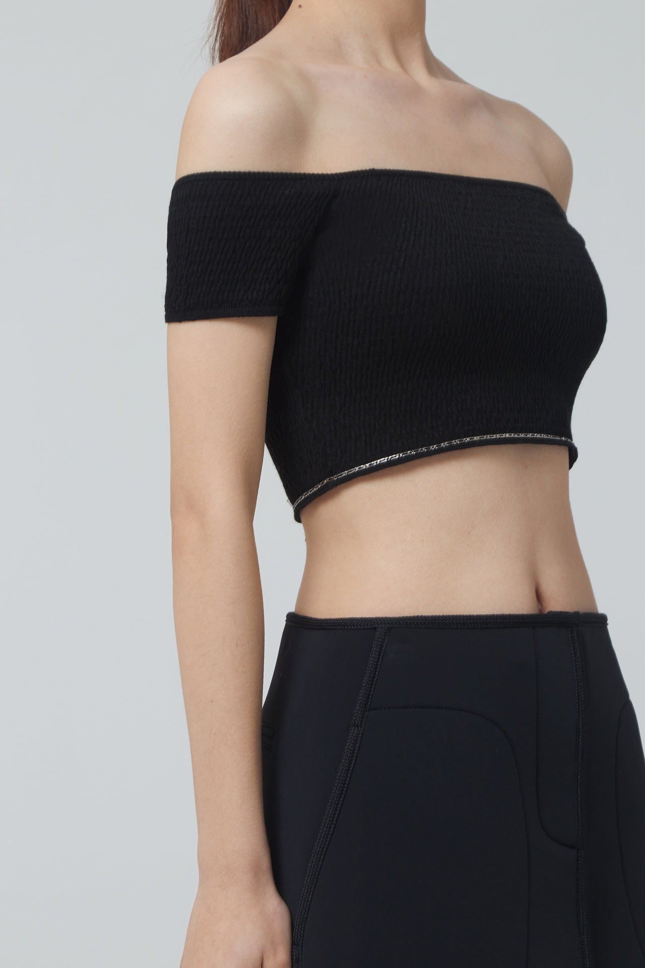 OFF SHOULDER CROP KNIT TOP