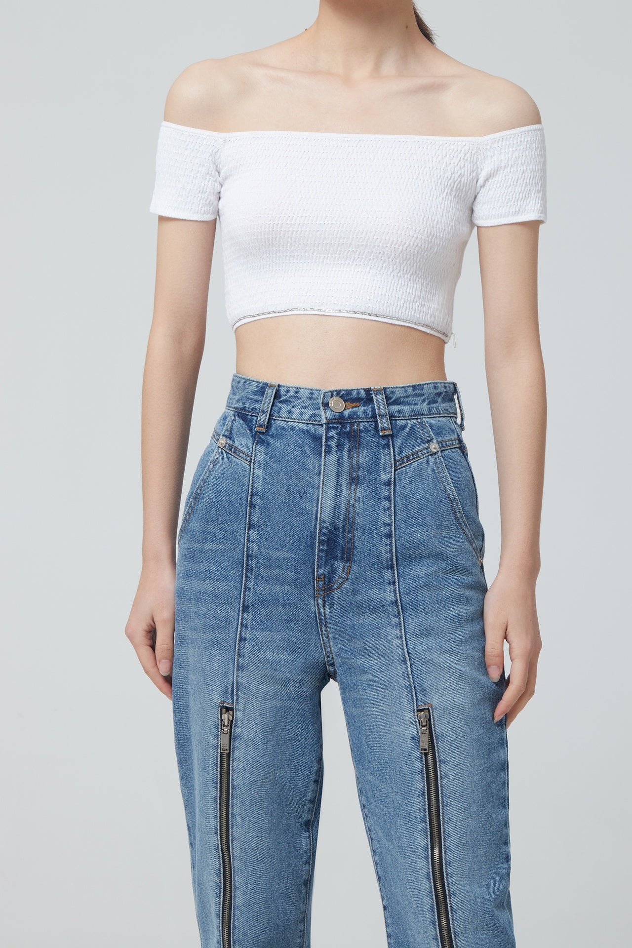 OFF SHOULDER CROP KNIT TOP