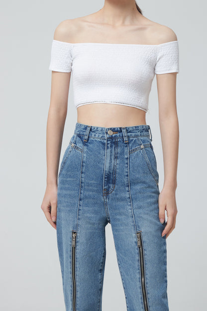 OFF SHOULDER CROP KNIT TOP