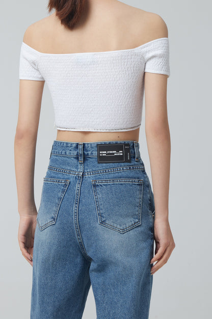 OFF SHOULDER CROP KNIT TOP