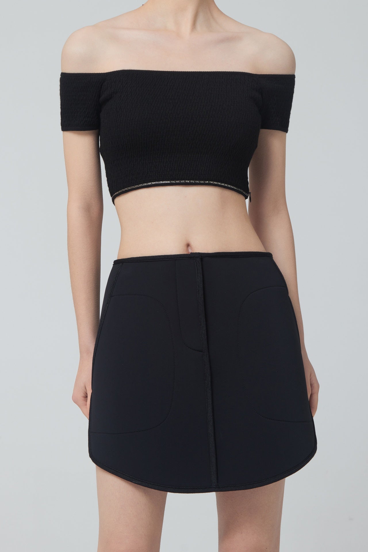 OFF SHOULDER CROP KNIT TOP