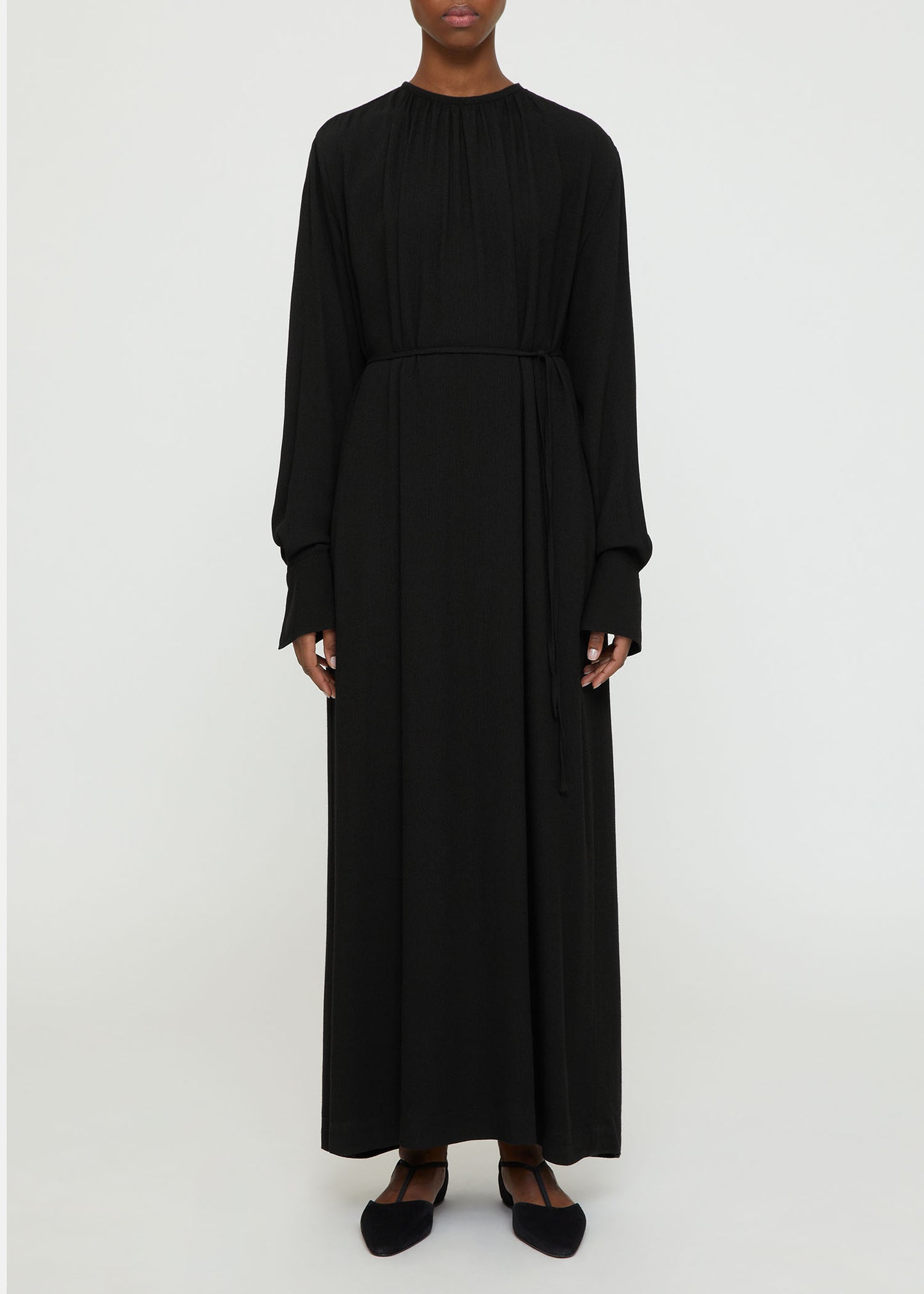 Gathered-Neck Crepe Dress